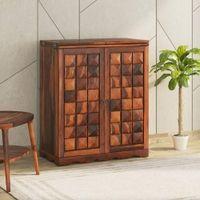 Keaton Sheesham Wood Bar Cabinet in Honey Oak Finish