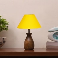 Devansh Yellow Cotton Table Lamp With  Wood Natural Base (10X12.5 Inches)-29