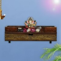 D'Dass Copper Wooden Shelf Style Temple For Pooja In Home and Office