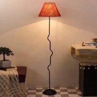 Bruno Blue Natural Fiber Floor Lamp with Black Iron Base