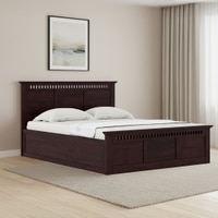 Fidora Solid Wood King Box Storge Bed In Mahogany Finish