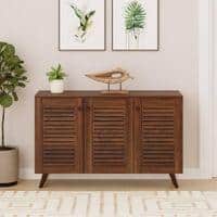 Carlem Engineered Wood 3 Doors Shoe Rack Cabinet Slipper Footwear Stand Organizer with Two Adjustable Shelves Store Up to 16 Pairs for Home (Brown Maple)