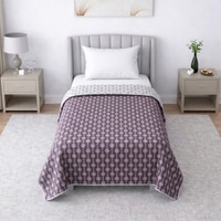 Riva White & Purple Floral Cotton Dohar Single Bed Reversible 300 Gsm Size 240 X 160 Cms