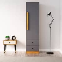 Hexa Red Wooden 1 Door Wardrobe with 2 Drawers and Hanging Space in Giant Wood and Slate Grey Colour