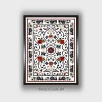 Beige Blue Mughal Floral Printed Framed Canvas Wall Canvas Wall Prints Set of 1 Multicolor Matte