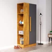 Hexa Red Wooden 1 Door Wardrobe with Hanging Space in Giant Wood and Slate Grey Colour