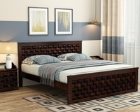Moglis Solid Wood Queen Size Without Storage Bed In Walnut Finish