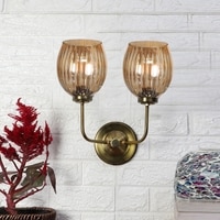 Devansh Metal Electric Wall Light in Gold Colour with Lavender Shade Count of 2 Lights