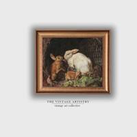 Artistry Brown White Rabbit Family Canvas Wall Prints Canvas Wall Prints Set of 1 Multicolor Matte