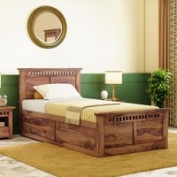 Fidora Solid Wood Single Storage Bed In Teak Finish