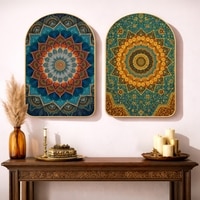 Mandala Flowers Chakra Wall Art Painting Set of 2 with Gold Frame 16 x 24 Inch