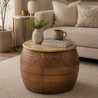 Rustic Round Metal Coffee Table in Copper Finish