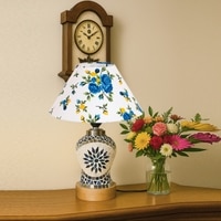 Devansh Conical Multi Cotton Shade Lamp With Wood & Mosaic Glass Base For Decoration/Office/Home/Gifting/Study For Decoration/Office/Home/Gifting/Study -(10X10X14.5) Inches -A