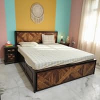 Group Solid Wood Bed with Storage in Natural & Walnut