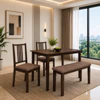 Monterey 4 Seater Dining Set with 1 Bench and 2 Chairs (Rubberwood, Dark Cappuccino Finish)