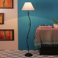 Cosma Multicolour Fabric Floor Lamp with Black Iron Base