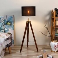 Poppy Black Cotton Floor Lamp with Metal