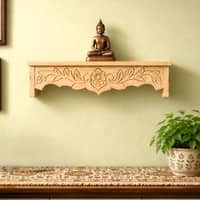 Multishade Colour Solid Wood Handcarved Parijat Floating Wall Shelf with distres finish by DisooFashions