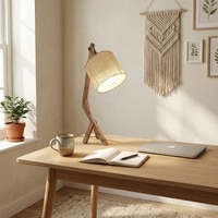 Emphasis Wooden Table Lamp with Brown Base and Yellow Fabric Lampshade