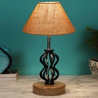 Sutton Beige Jute Table lamp with Wood & Iron Base