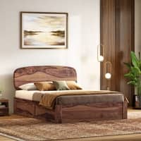 Nimbus Solid Wood Queen Size Bed With Hydraulic Storage (Teak Finish)