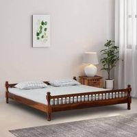 Wood Solid Wood King Size Non Storage Bed In Honey Oak Finish