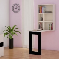 Calypso Wall Mounted Folding Study Desk and Built In Bookshelf in Light Wood Carbon Black Colour