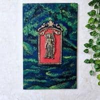 Multi Color Wooden Wall Art Panel with hand made God's idol Cone Art Work of Marble Dust and Clay