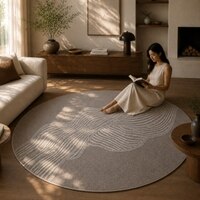 Handmade Round Wool Silk Rug Abstract Contour Taupe 10 Feet Carpet