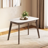 Lunar Solid Wood and Carrara White 4 Seater Dining Table in Danish Walnut Finish