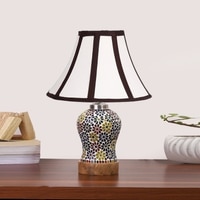 Devansh Multi Cotton Shade Lamp With Wood & Mosaic Glass Base For Decoration/Office/Home/Gifting/Study For Decoration/Office/Home/Gifting/Study
