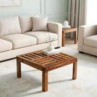 Sydney Sheesham Wood Contemporary Square Coffee Table In Natural Teak Finish