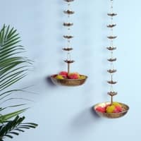 Hanging Flower Urli With Stand Set In Gold Colour
