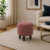 Doe Buck Velvet Round Ottoman Stool in Pink Colour with Wooden Legs