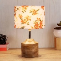 Erica Multicolour Fabric Shade Table Lamp with Natural Wooden Base