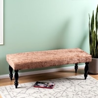 Cairo Sheesham Wood Accent 3 Seater Bench In Caramel Brown Sparkle Velvet