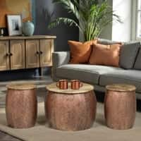 Royal Ottoman Metal Coffee Table with 2 Stools in Copper Finish Set of 3