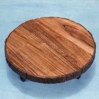 Ireka Homes Kaarigari Acacia Wood Trivet with Metal Legs (10.25x3.75 in)