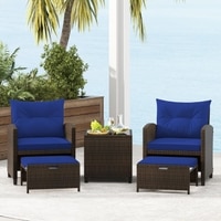 Carry Bird Wicker Patio Furniture Outdoor Balcony Chairs In Brown And Navy Blue Colour