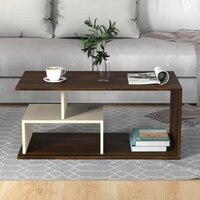 BLUEWUD Smohn Engineered Wood Coffee Center Sofa Tea/Teapoy Console Table for Sofa Set Living Room Home Hall (Brown Maple & Beige)