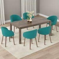 Atlas Solid Wood 6 Seater Dining Table with 6 Meryl Lounge Chair