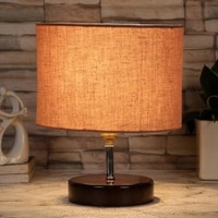 Stanley Grey cotton table lamp with brown wood base