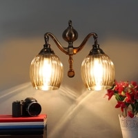 Devansh Metal Electric Wall Light in Antique gold Colour with Lavender Shade Count of 2 Lights