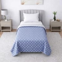 Ziva White & Blue Floral Cotton Dohar Reversible Single Bed 300 Gsm Size 240 X 160 Cms