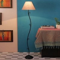 Pet Grey Fabric Floor Lamp with Black Iron Base