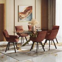 Zaida 6 Seater Dining Table With Set Of 6 Bren Swivel Dining Chairs (Colour- Auburn, Finish- Glass)