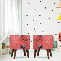 Seren Solid Wood  Ottomon in  Red Colour