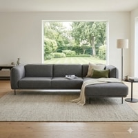 Scandinavian Mira Three Seater Right Chaise Sofa Matte Black Finish