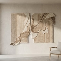 Abstract Natural Wool Wall Art Organic Textured 2 Panel Set 4 x 6 Feet