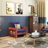 Maruti 1 Seater Wooden Sofa (Blue Colour, Teak Finish)